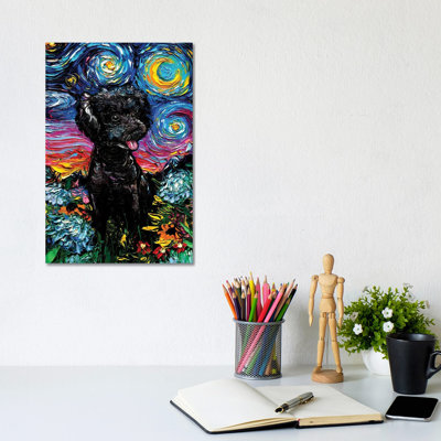 Black Poodle Night III by Aja Trier - Wrapped Canvas Print