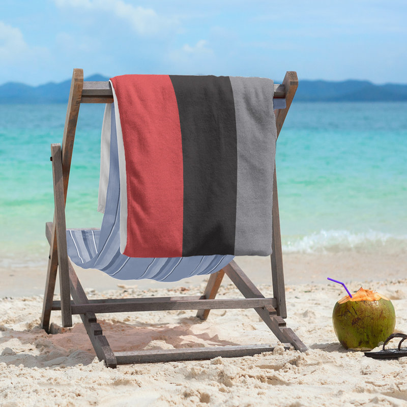 Lightweight Beach Towel, Poly/Cotton, Red/Black/Flat Gray