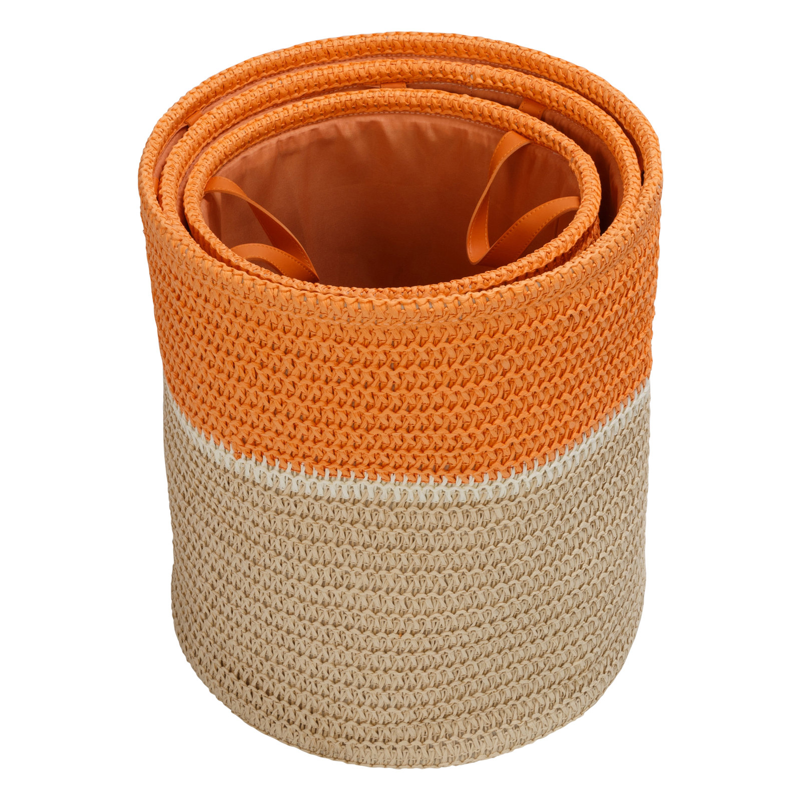Fabric Decorative Basket - Set of 3, Orange/Brown