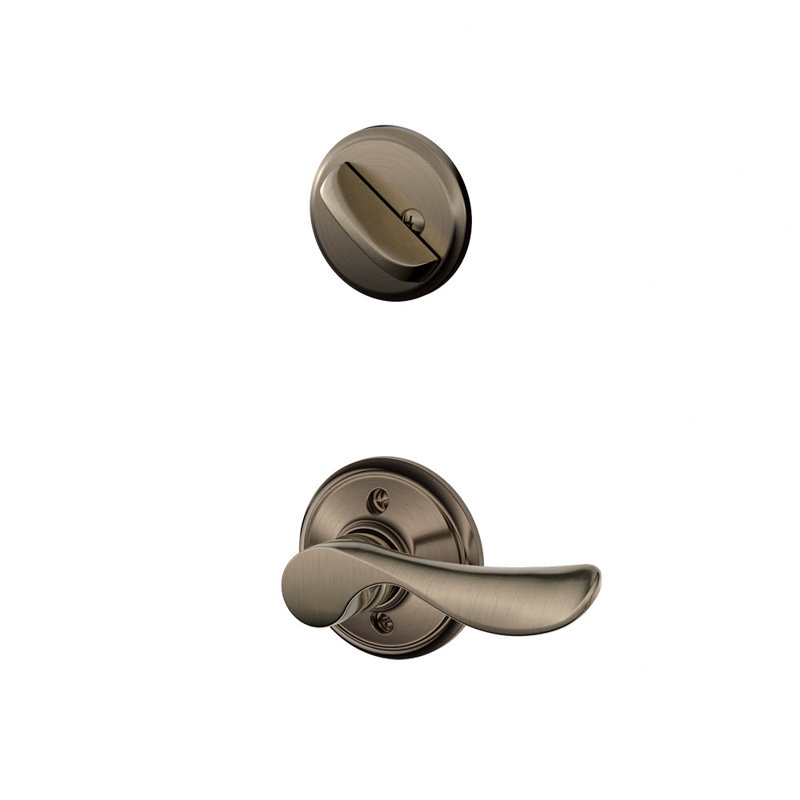 Champagne Interior Lever and Single Cylinder Deadbolt Thumbturn Set (Exterior Portion Sold Separately), Right, Yes