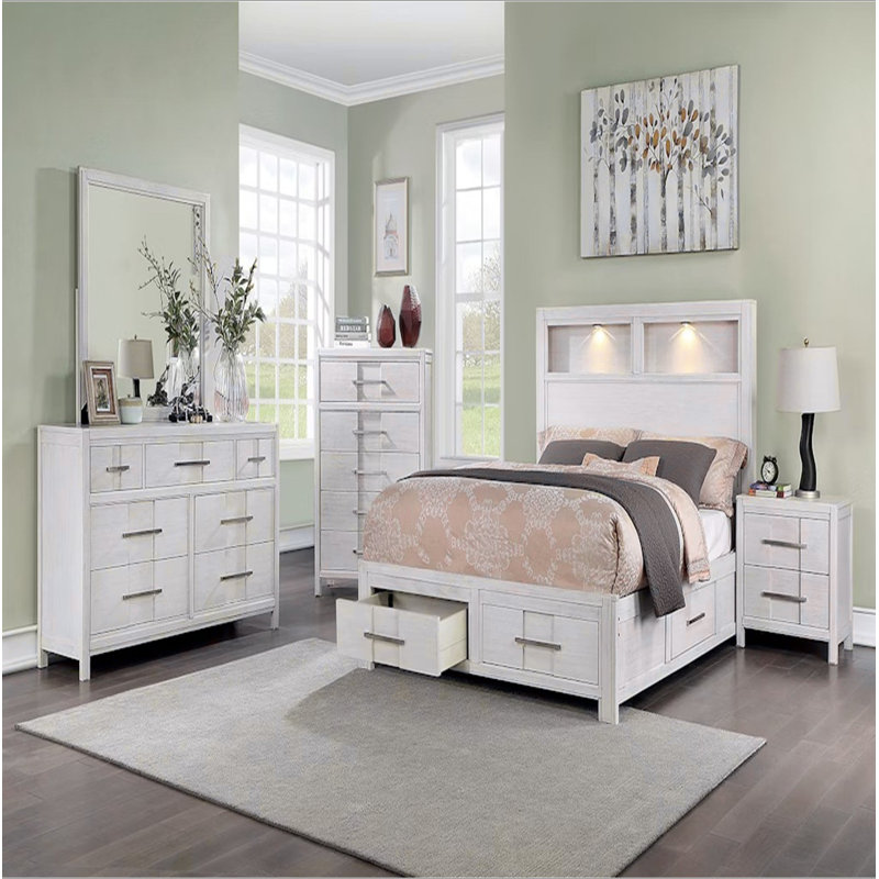 Commode style transitionnel 1 pièce à queue d'aronde anglaise avec 5 tiroirs et poignées courbes simples