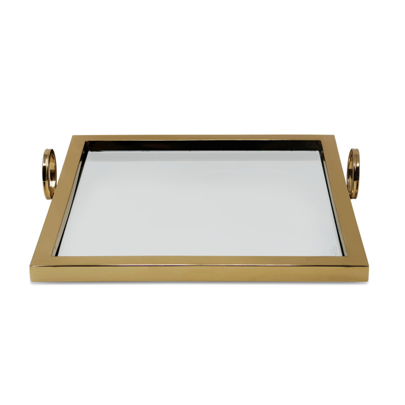 Plateau miroir carré argenté - L 13,75 po, Doré