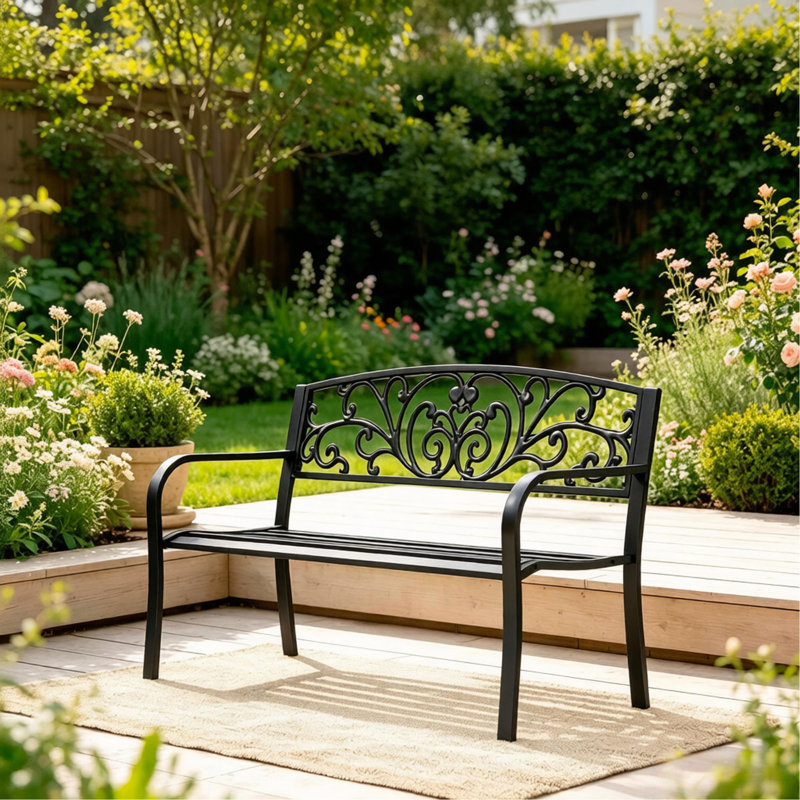 Banc de jardin élégant, banc de parc, banc d'extérieur à deux places avec dossier