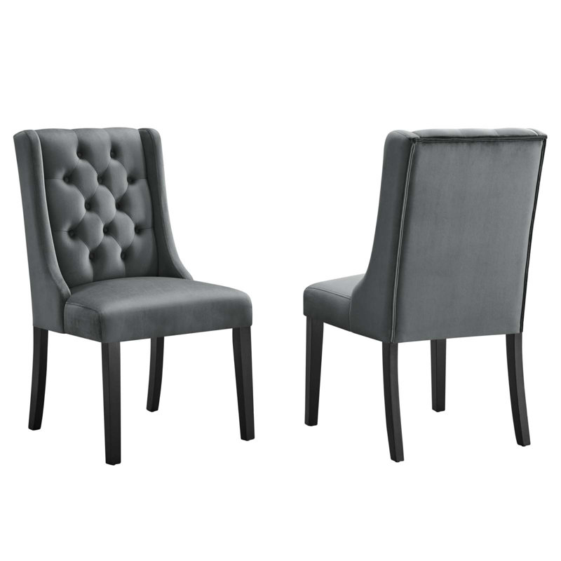 Baronet Gray Velvet Upholstered High Back Side Chair Set