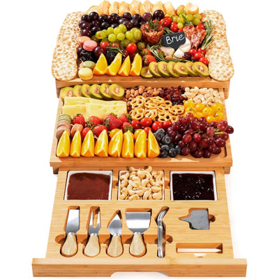 Bamboo Cheese Platter And Knife Set