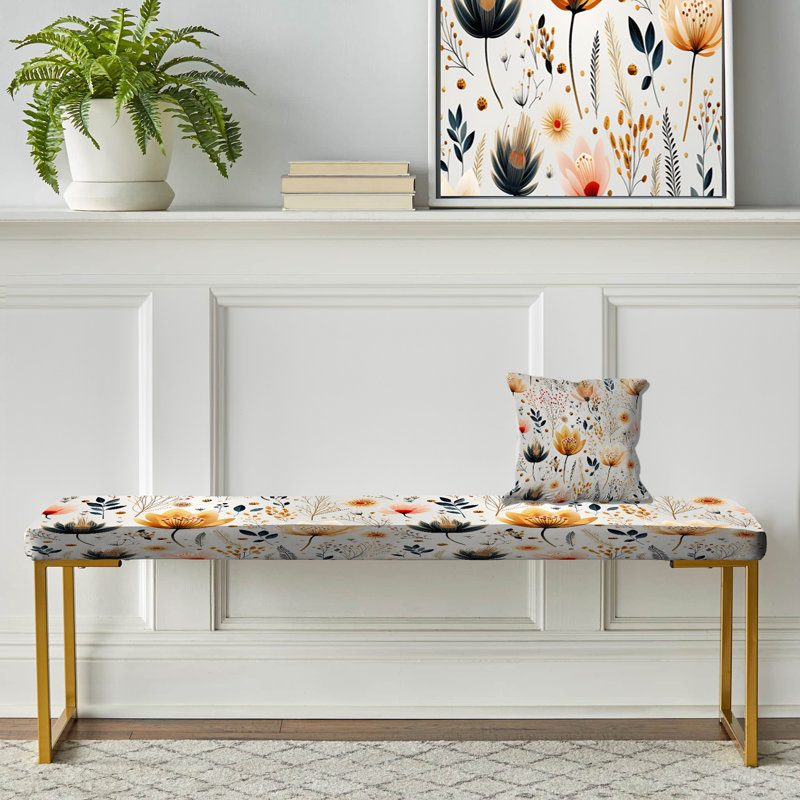 Banc rembourré or, Cottage Elegant Yellow Floral Meadows
