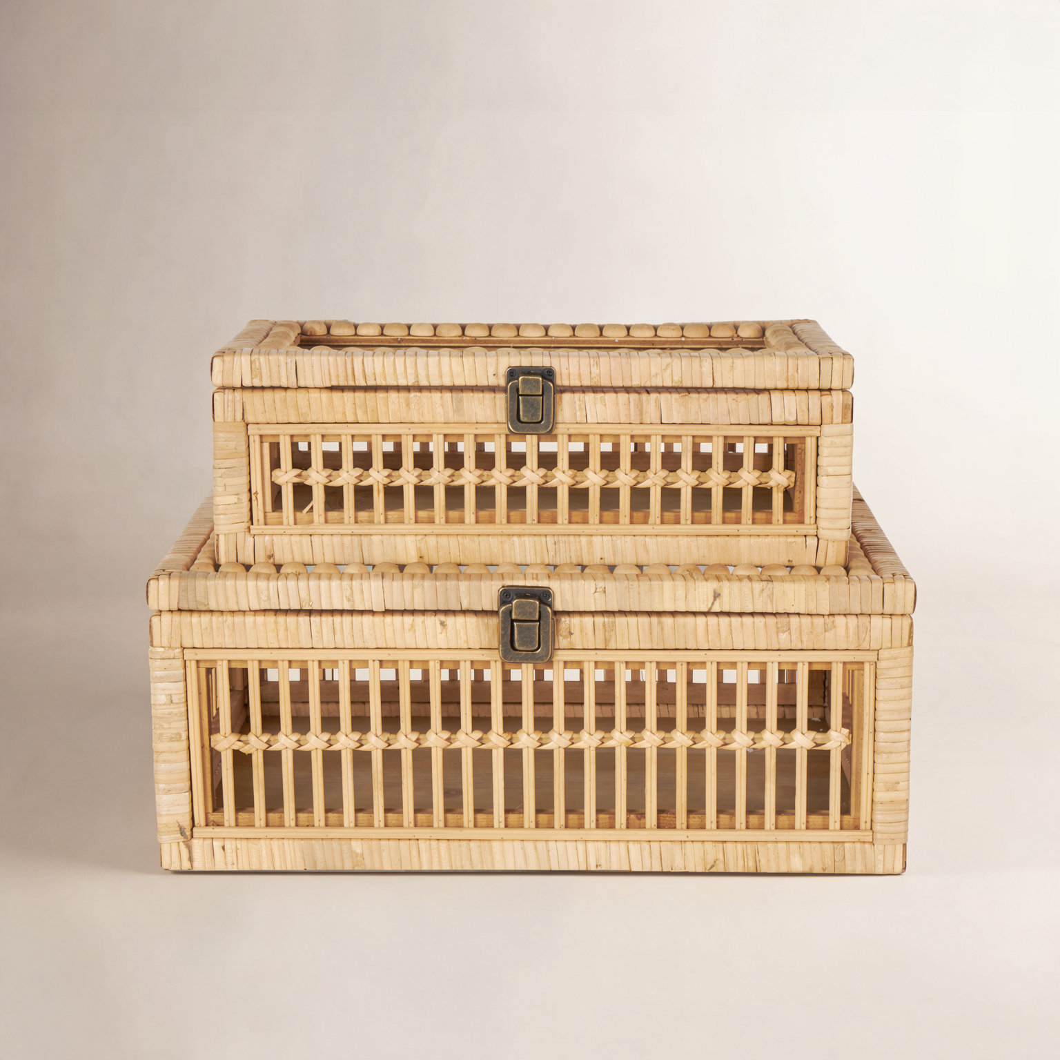 Cole And Grey Rattan Handmade Woven Storage Decorative Box With Glass Top And Bronze Latches