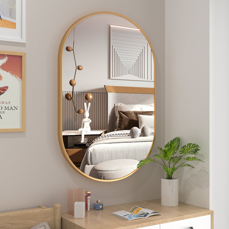 Latwanna Oval Metal Wall Mirror, Gold, 36" x 24"