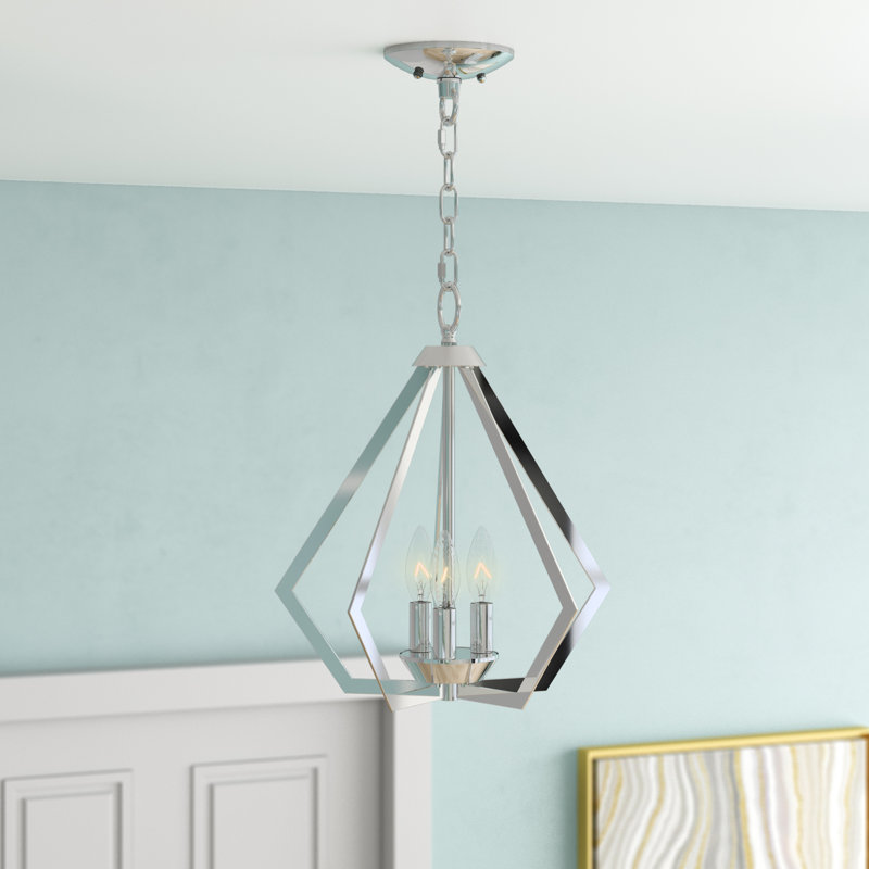 Lustre géométrique unique à 3 lumières Buckeys, Chrome poli