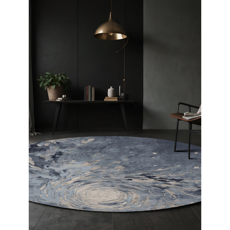 Machine Washable Gray Area Rug, Round 4'