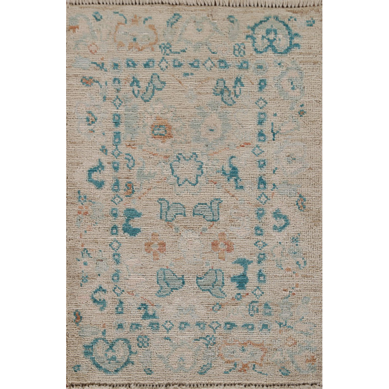 Tapis beige en laine noué à la main de conception unique 1 pi 11 po x 2 pi 11 po Shloma