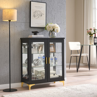 Cataleya Modern Buffet Display Curio Cabinet with Glass Doors and 3 Adjustable Shelves by Mercer41