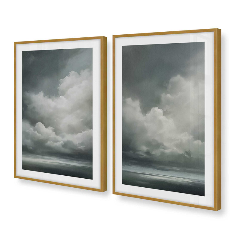 Ensemble de 2 estampes Sombre Skydance, H 25,25 po x l 38,5 po, Or poli