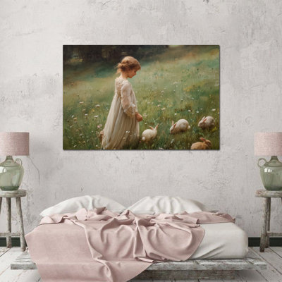 Décoration murale sur toile de lapin de printemps Timuba - photos sur le thème de Pâques pour la décoration de la maison, enfant et joli lapin, impression sur toile encadrée et tendue, 24 po x 36 po