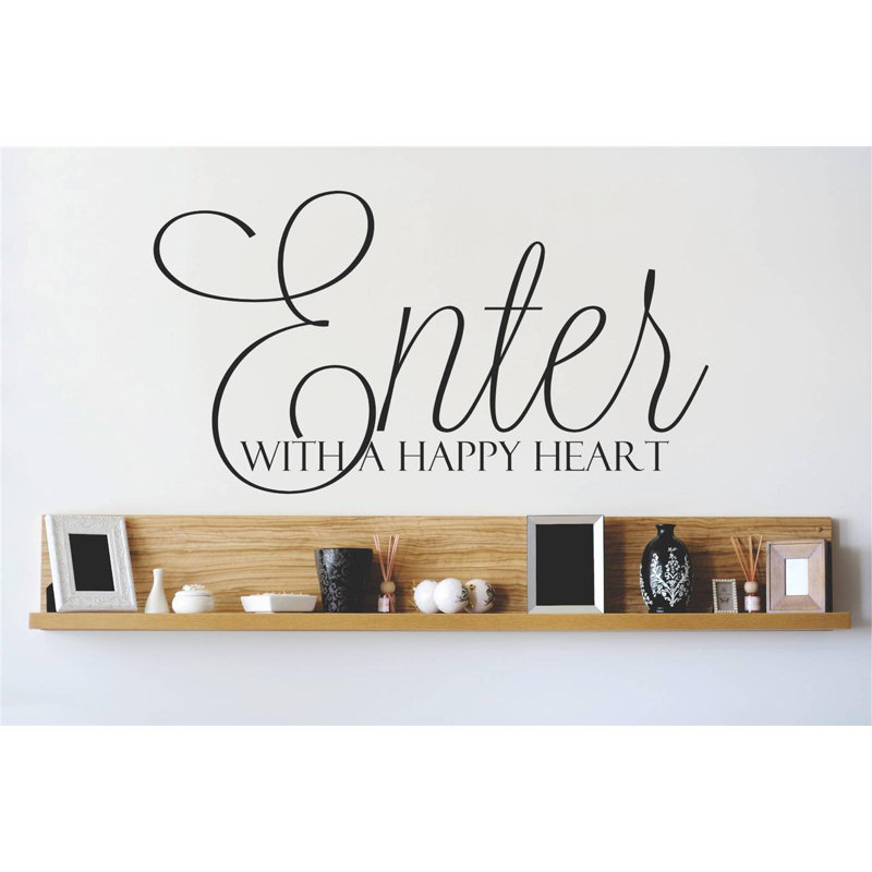 Décalcomanie murale "enter" avec un cœur happy, Noir, H 10 po x l 20 po x P 0,16 po