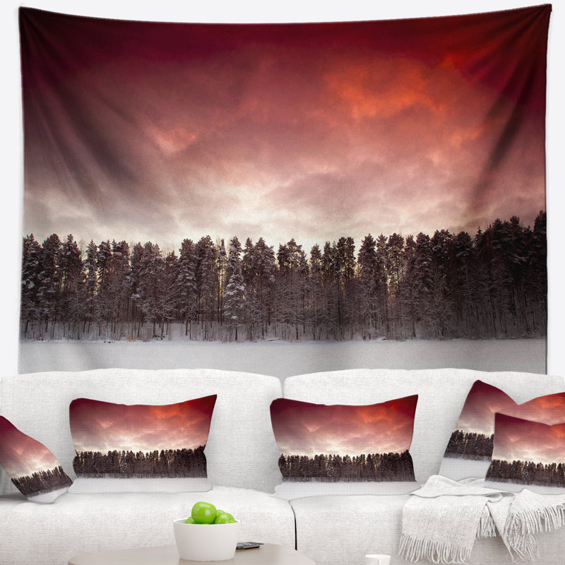 Photographie de paysage coucher de soleil sur la tapisserie du lac gelé, H 32 po x l 39 po