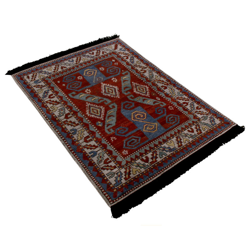 Burano Hand Knotted Wool Geometric Area Rug, Rectangle 5' x 7'