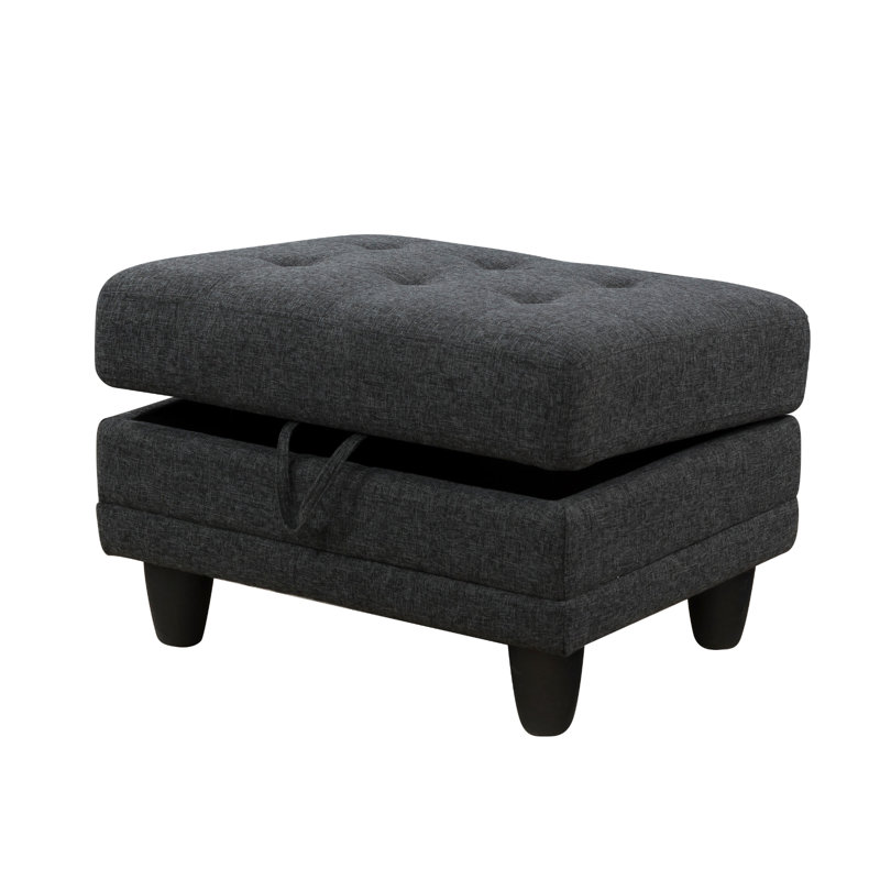Repose-pieds en lin avec rangement de 28,5 po, Gris foncé