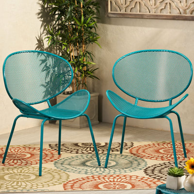 Chaises coquille bleu sarcelle - conception moderne, structure en fer, P 26,06 po x H 34,21 po pour siège de jardin, assise en filet, l 24,82 po