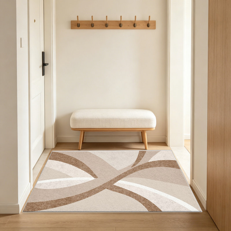Beige Abstract Curved area rugs for Living Room, Soft and Comfortable, Suitable for all seasons, easy to maintain, machine washable Indoor floor mat, Under Table Farmhouse suitable for Bedroom, Dining Room, Study,  Balcony, Home Decor Patio