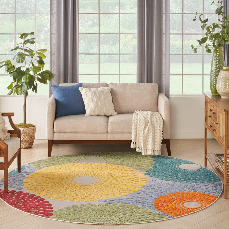 Alastaire Geometric Multicolor Indoor/Outdoor Area Rug, Round 7'10"