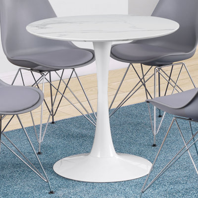 Arkell Round Faux Marble Top Dining Table White