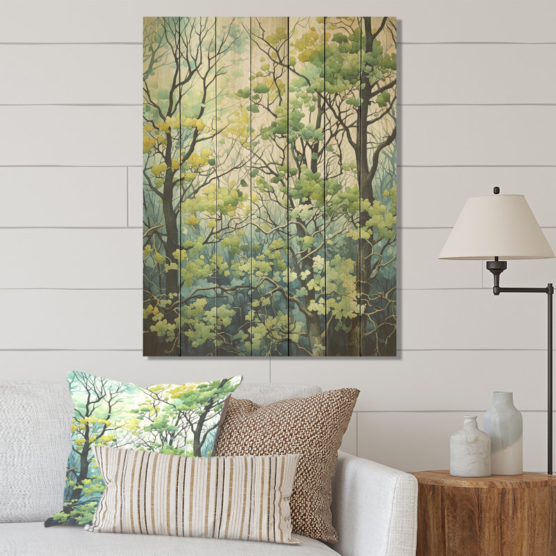 Green Spring Blooms Tree Forest I - Arbre sur bois, H 20 po x l 10 po