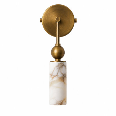 Antique Brass 1-Light Alabaster Cylinder Wall Sconce