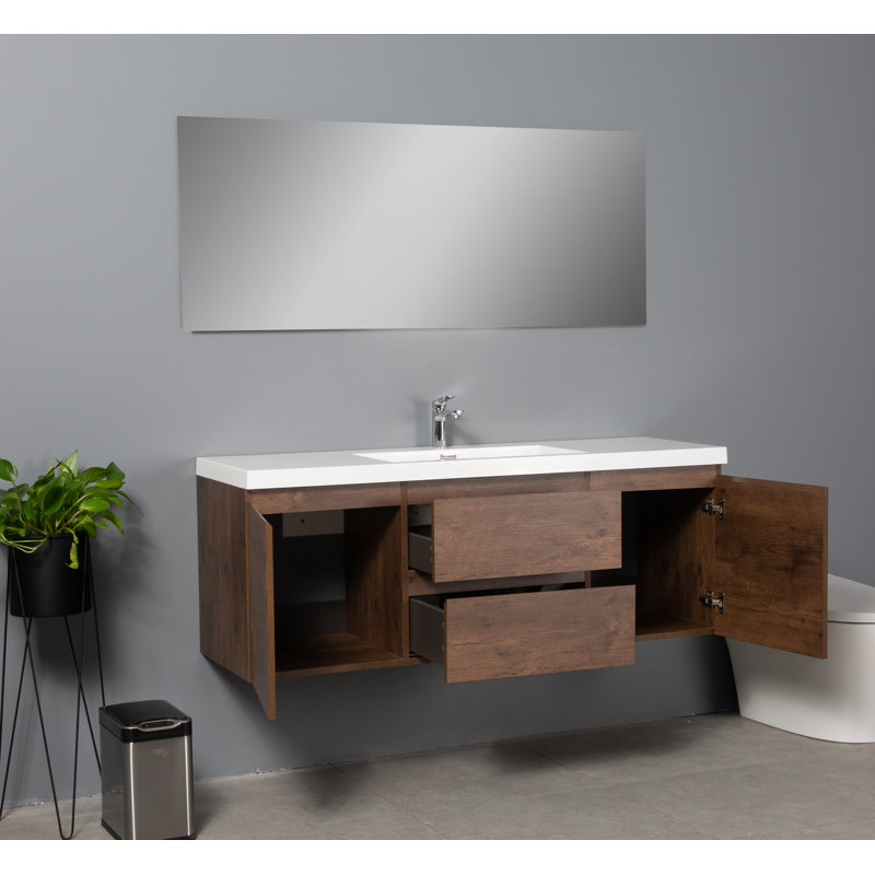 9_Newport 59 po Ensemble de meubles de salle de bain moderne en chêne avec armoire et lavabo, Palissandre