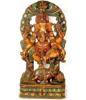 Panneau mural Ganesha en bois sculpté à la main de 36 po de haut, temple Mythologique de l'Inde du Sud, art pour le salon et l'espace de méditation