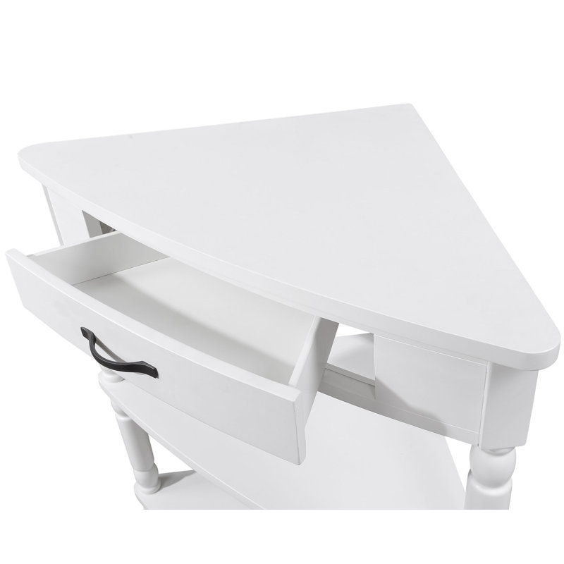 33.8'' Small Triangle Corner Table, Wood Corner Side Table For Small Spaces/ Living Room, 3 Tier End Corner Table With Solid Wood Legs