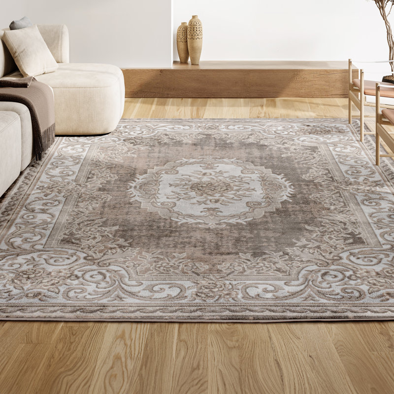 Rosalia Cottage Medallion Beige/Ivory Rug, Rectangle 5'3" x 7'7"