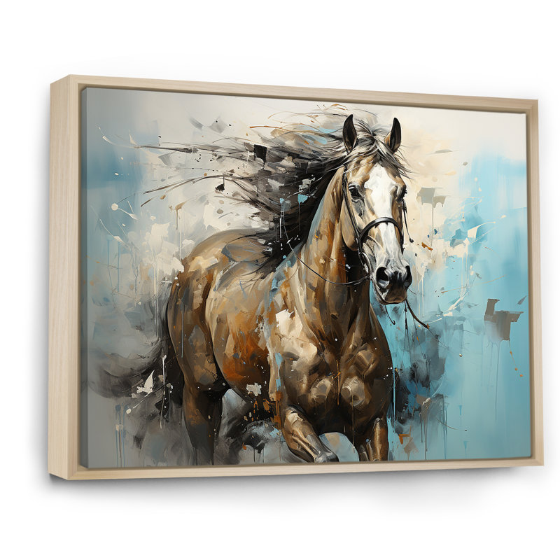 Cheval galopant fantaisiste - cheval, art mural, Cadre naturel flottant, H 34 po x l 44 po x P 1,5 po