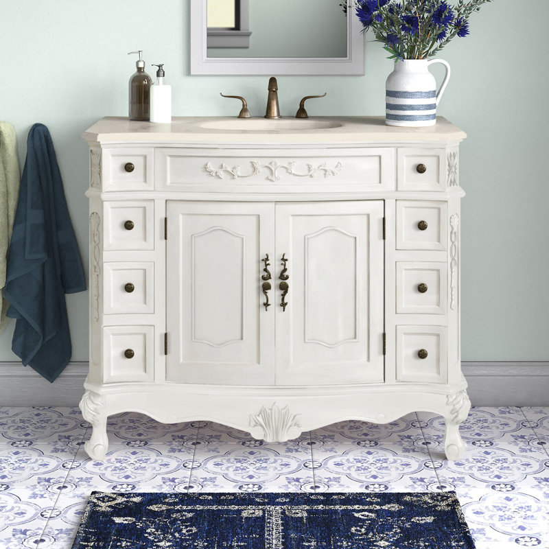 42'' Single Bathroom Vanity with Top, Antique White, Cream