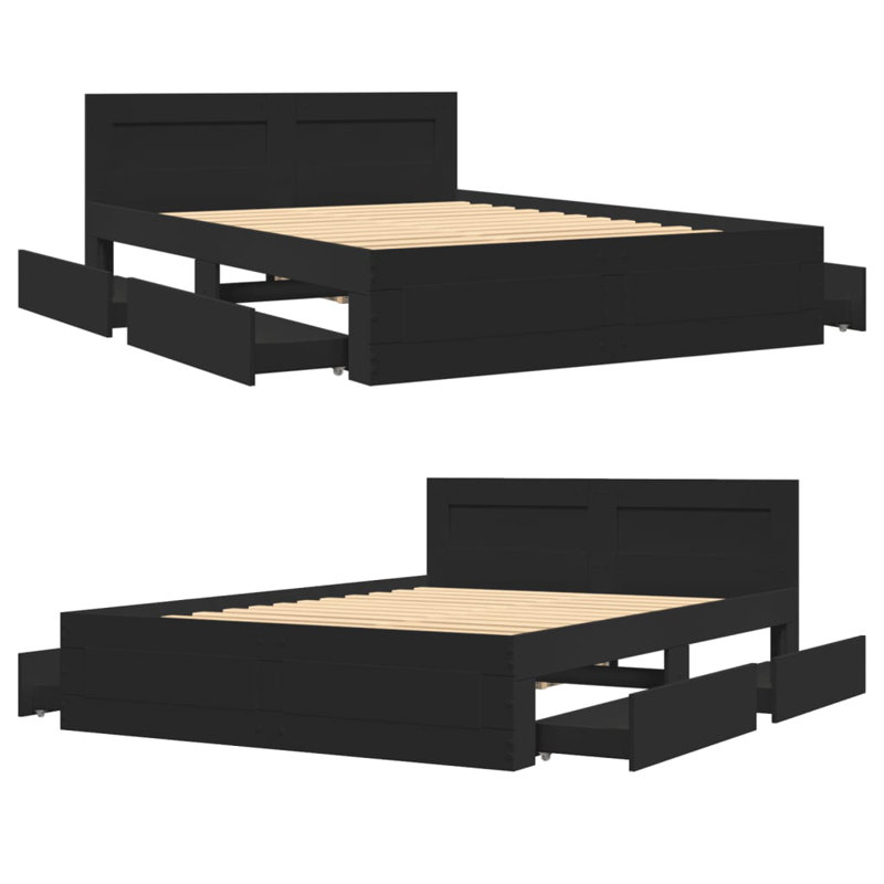 Storage Bed, Black, European Double (140 x 200 cm)