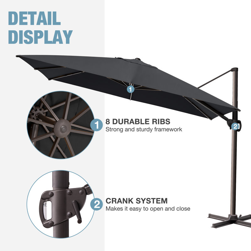 Parasol extérieur en porte-à-faux 141 po x 104 po, base lestée incluse, Noir