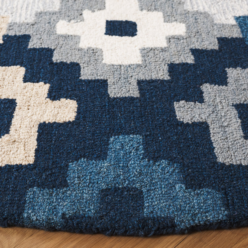 Laryiah Hand Tufted Wool/Cotton Southwestern Rug in Ivory/Blue, Round 6'