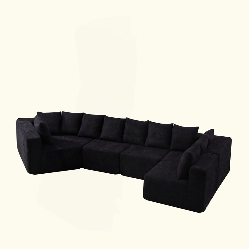 Canapé modulaire extra large en L à assise profonde en tissu chenille modulaire avec 11 coussins inclinables incurvés sur le plancher sans assemblage requis