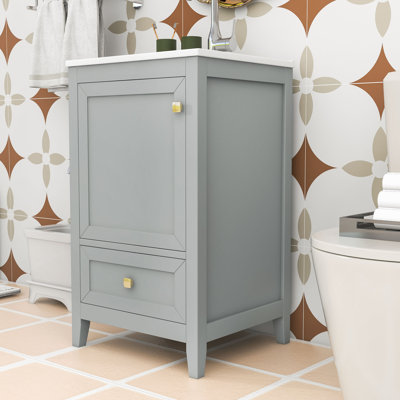 Meuble-lavabo en bois avec lavabo simple et tiroir de rangement
