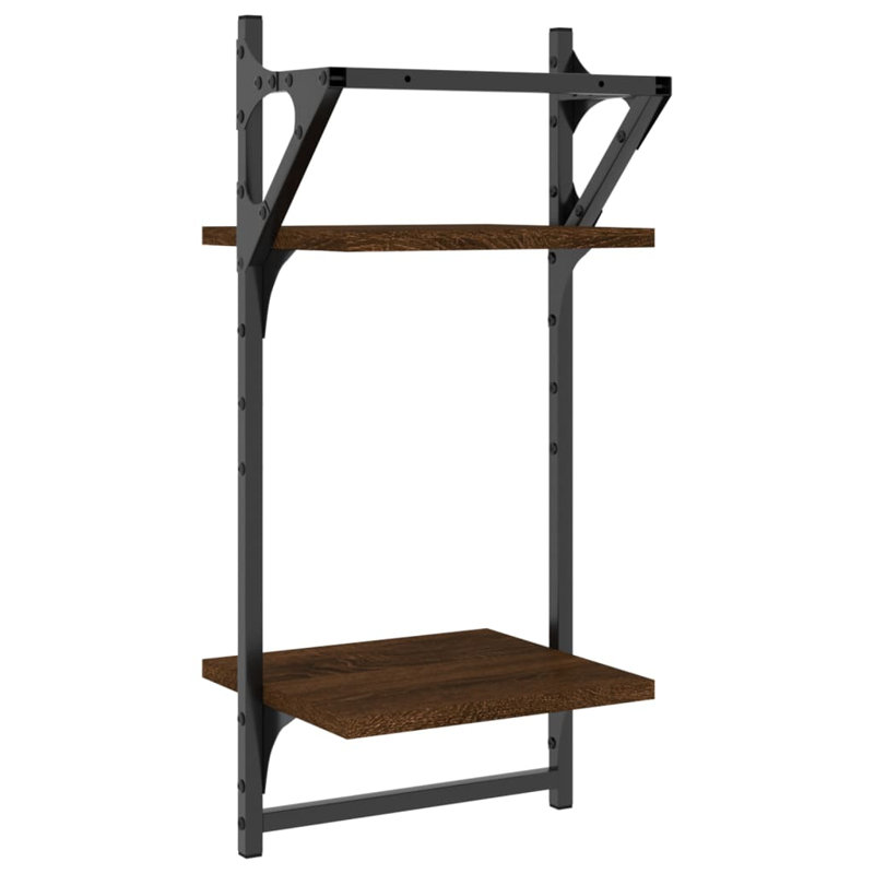Borough Wharf 2-Tier Wall Shelves With Bars 2 Pcs 30X25x65 Cm, Brown Oak