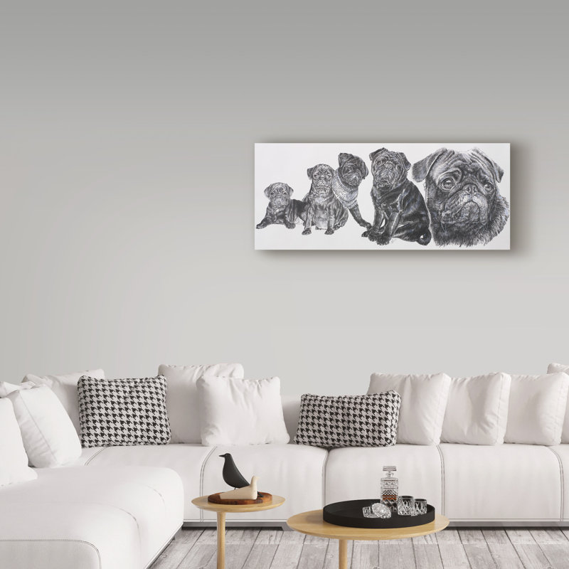«Growing Up Pug» par Adelphi, reproduction de peinture à l'huile sur toile tendue, H 8 po x l 19 po