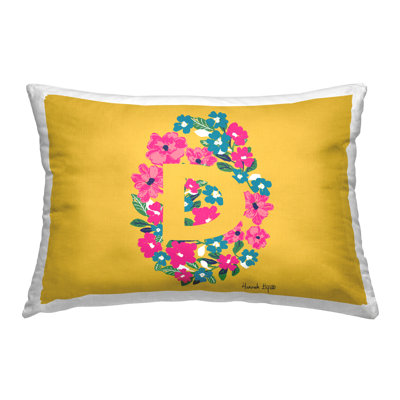 Floral Initial Letter D Decorative Printed Throw Pillow Design by Hannah Louise Byatt