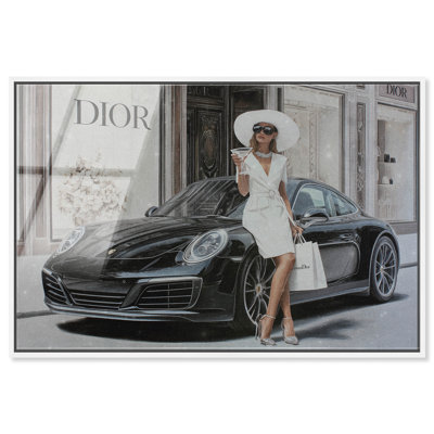"Urgent Stop at Her Favorite Store", reproduction d'art acrylique encadrée par Art Remedy, cadre blanc, 36 x 24