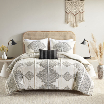 Édredon pour lit double / grand 4 pièces avec coussin décoratif. Noir / imprimé. . Conception d'inspiration mondiale. Coussin en tissu double / grand lavable à la machine. Microfibre imprimée. Facet.