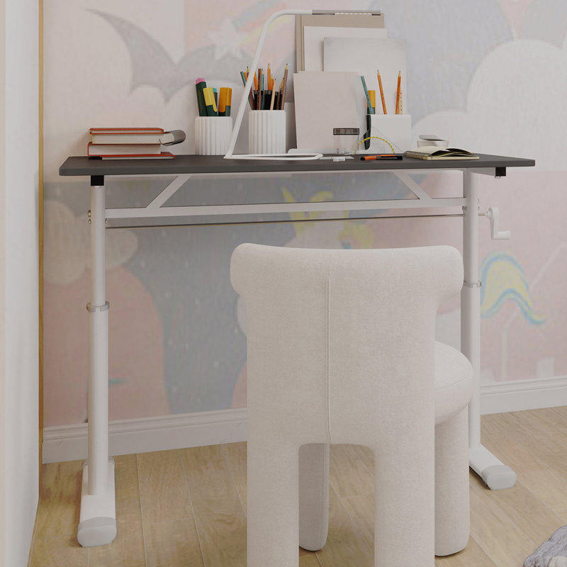 Adjustable Study Desk Suitable For Children And Adults, Height-Adjustable, Multi-Functional Home Office Desk, Compact Design, Desktop Dimensions: 60cm × 100cm, White Frame, Gray Tabletop.