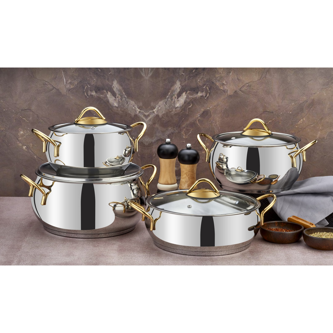 Rozi Sevval Collection 8-Piece Cookware Set - Stainless Steel, Gold Handles, Silver - Image 5