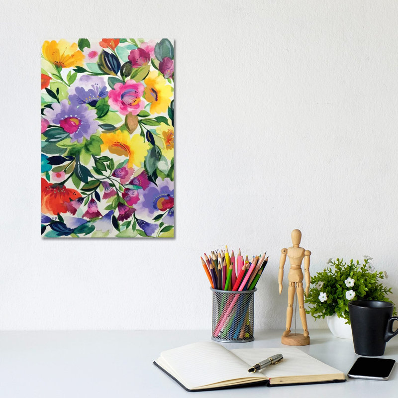 Lavender Zinnias 1 Piece Wrapped Canvas Painting, 20.32 cm H x 30.48 cm W
