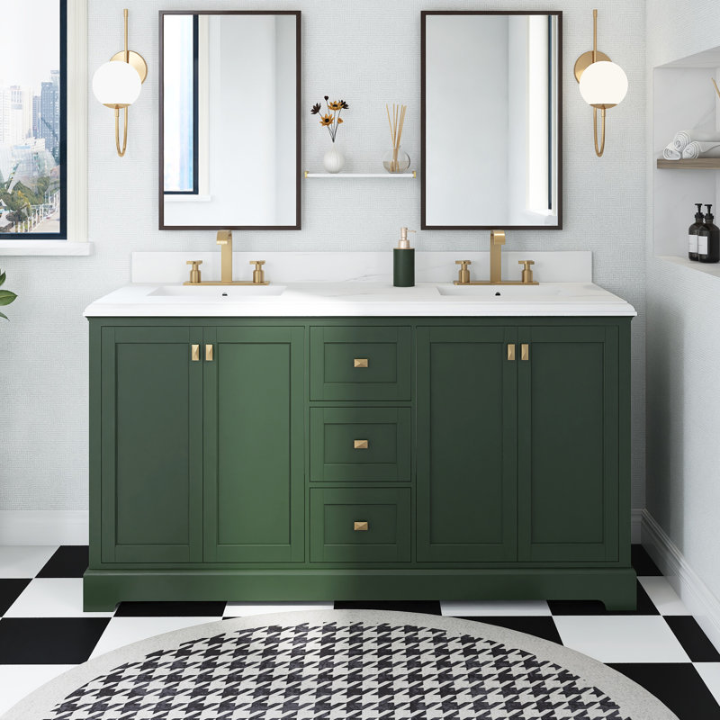 Meuble-lavabo double 60,58 po avec dessus en pierre reconstituée Berea