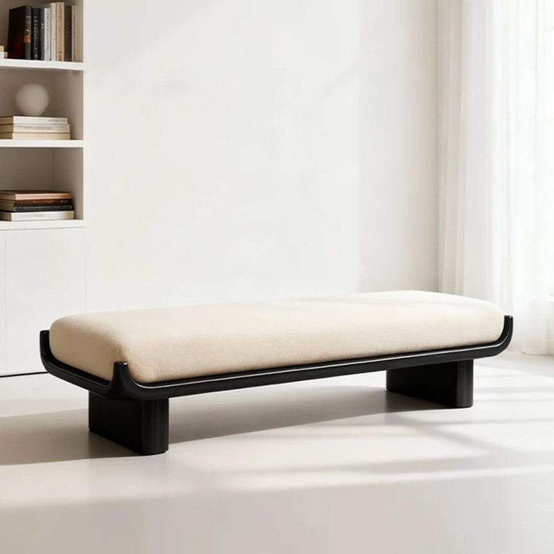 Banc rembourré en bois massif blanc, H 17,72 po x l 62,99 po x P 17,72 po