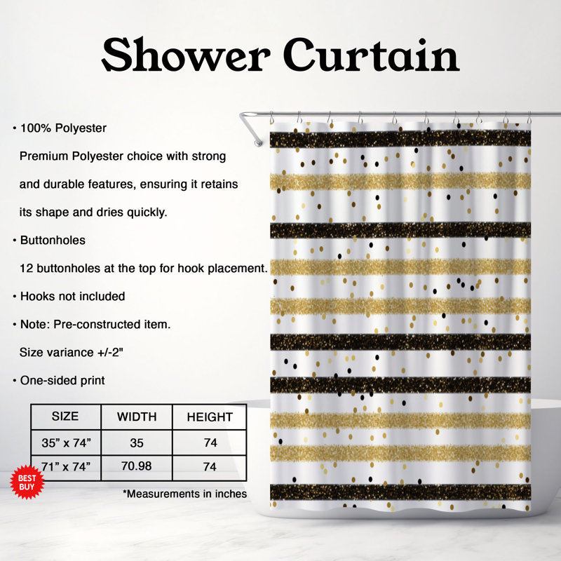 Rideau de douche Black Stripes - Premium, H 74 po x l 71 po
